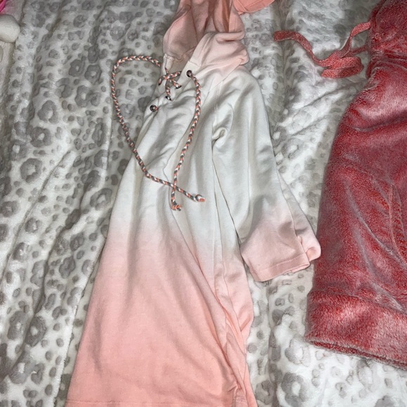2pc*BUNDLE* BLUSH PINK & PEACH -plush pullover hoodie & sweater Jacket YOUTH S - Picture 7 of 10